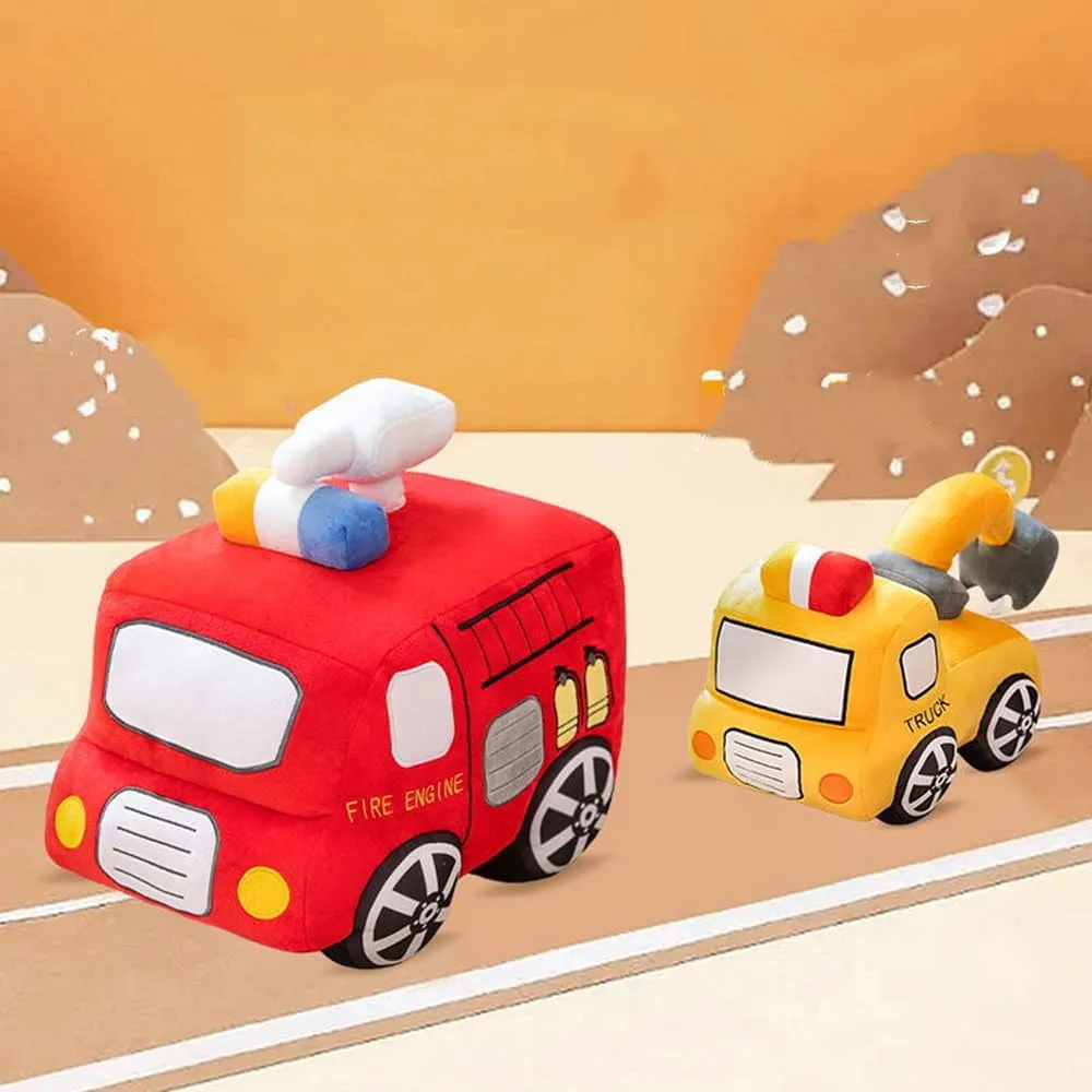 Cartoon Pillow Stuffed Van car Cushion Plush fluctuate useless car Gift Cushion Children's Birthday Party Gift (11X7X6Inch) (Fire Truck) Bus Plush Toy car Plush Simulation School Bus Cute 