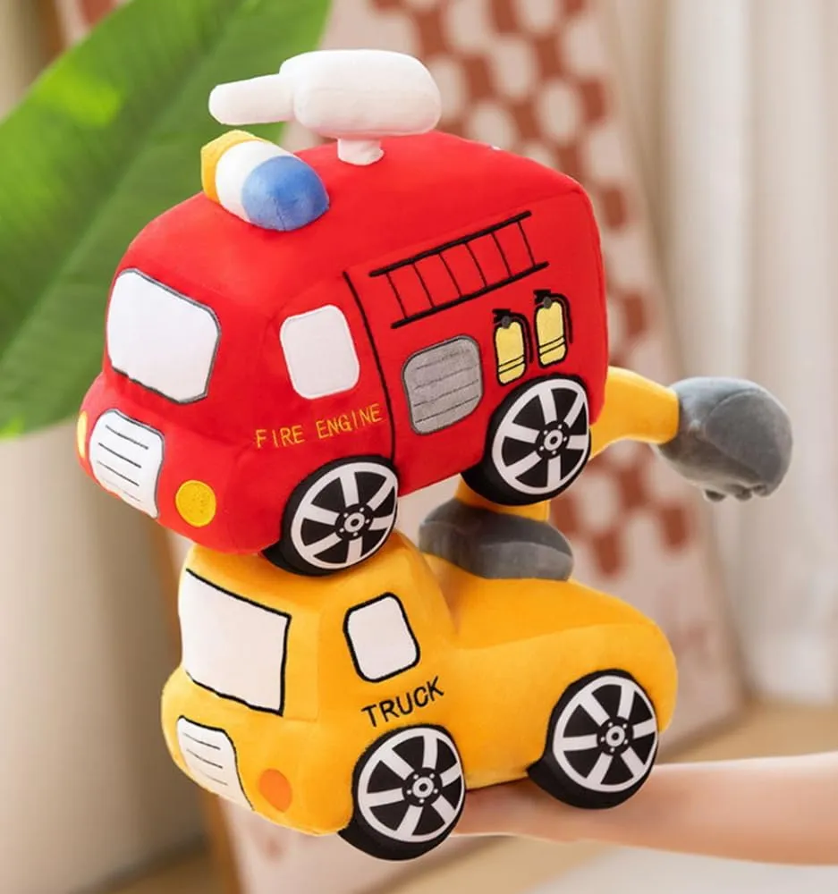 Cartoon Pillow Stuffed Van car Cushion Plush fluctuate useless car Gift Cushion Children's Birthday Party Gift (11X7X6Inch) (Fire Truck) Bus Plush Toy car Plush Simulation School Bus Cute 