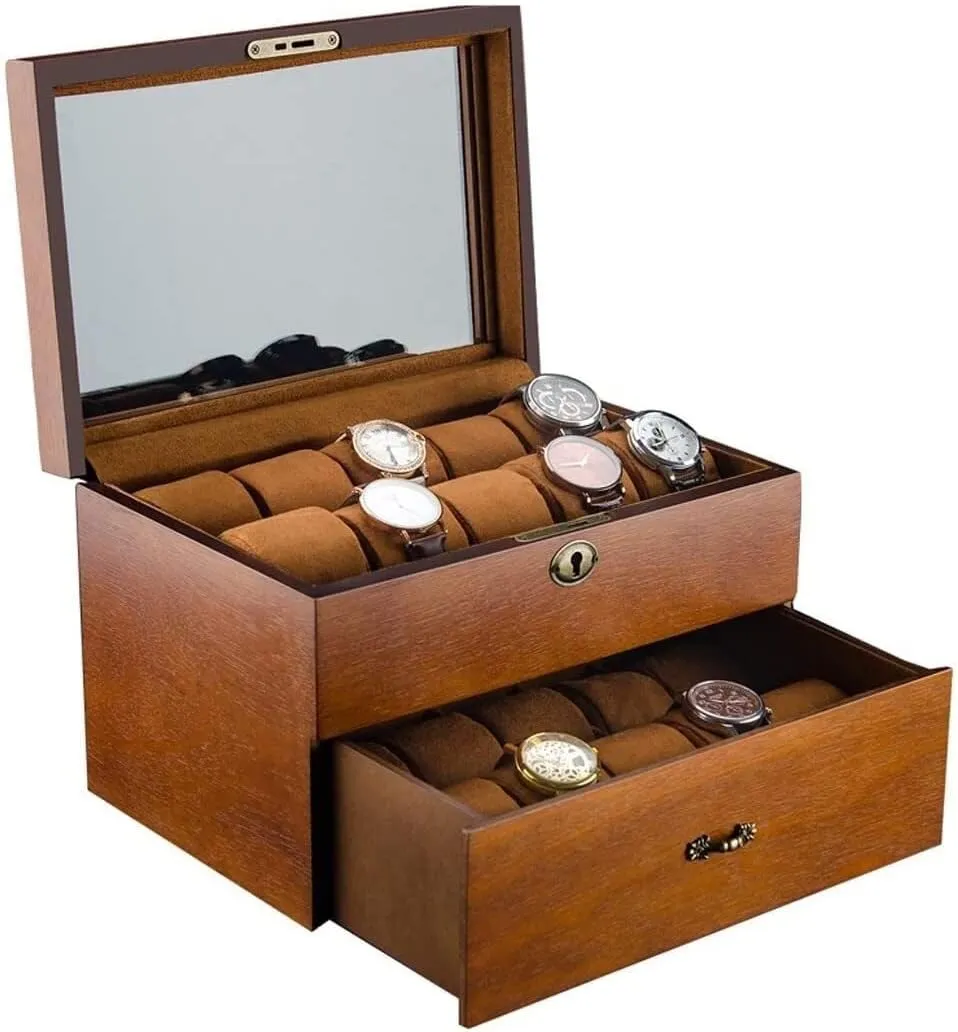 Case Collection Jewelry Box Storage Retro Double Layer Watch Box Watch Organizer skyscraper respond vocation Watch Case Watch Roll Watch Winder 20 Slots Solid Wood Men's Watch Box Display 