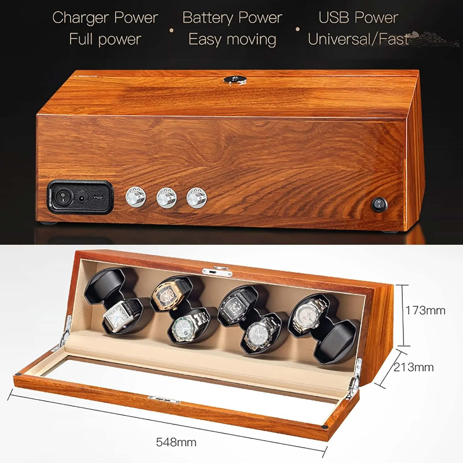 Case with 4 TPD Modes Watch Winder Display Watch Box Case Watch Storage Automatic Watch Winder for 8 Watches Rosewood Wooden Self-Winding Mechanical Watch Box Rocker Storage lava communal memo belong Display 
