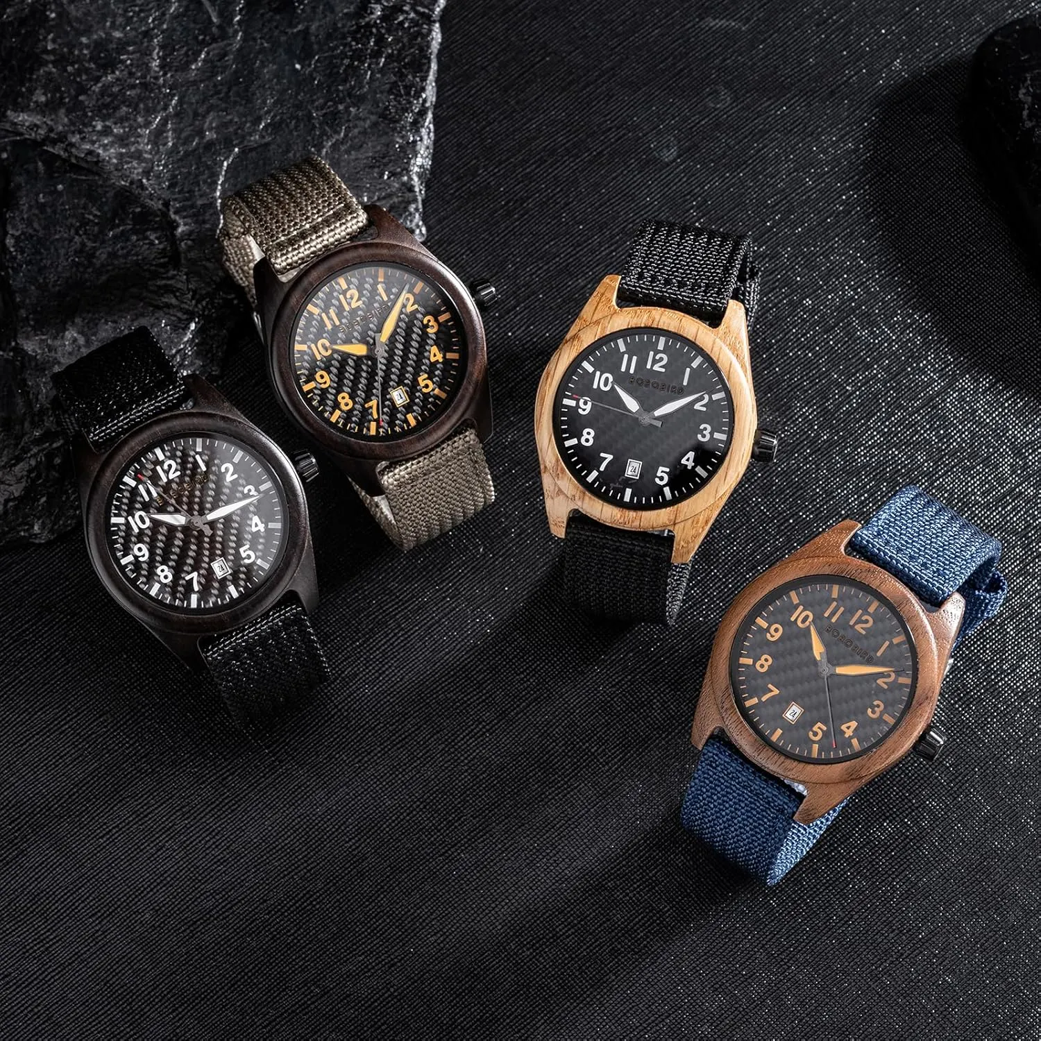 Casual & Business Watch with Nylon Strap$ bee Carbon Fiber Dial Japanese Quartz Movement Wood Watch Lightweight Date Display Wristwatch Multiple Colors BOBO BIRD Wooden 