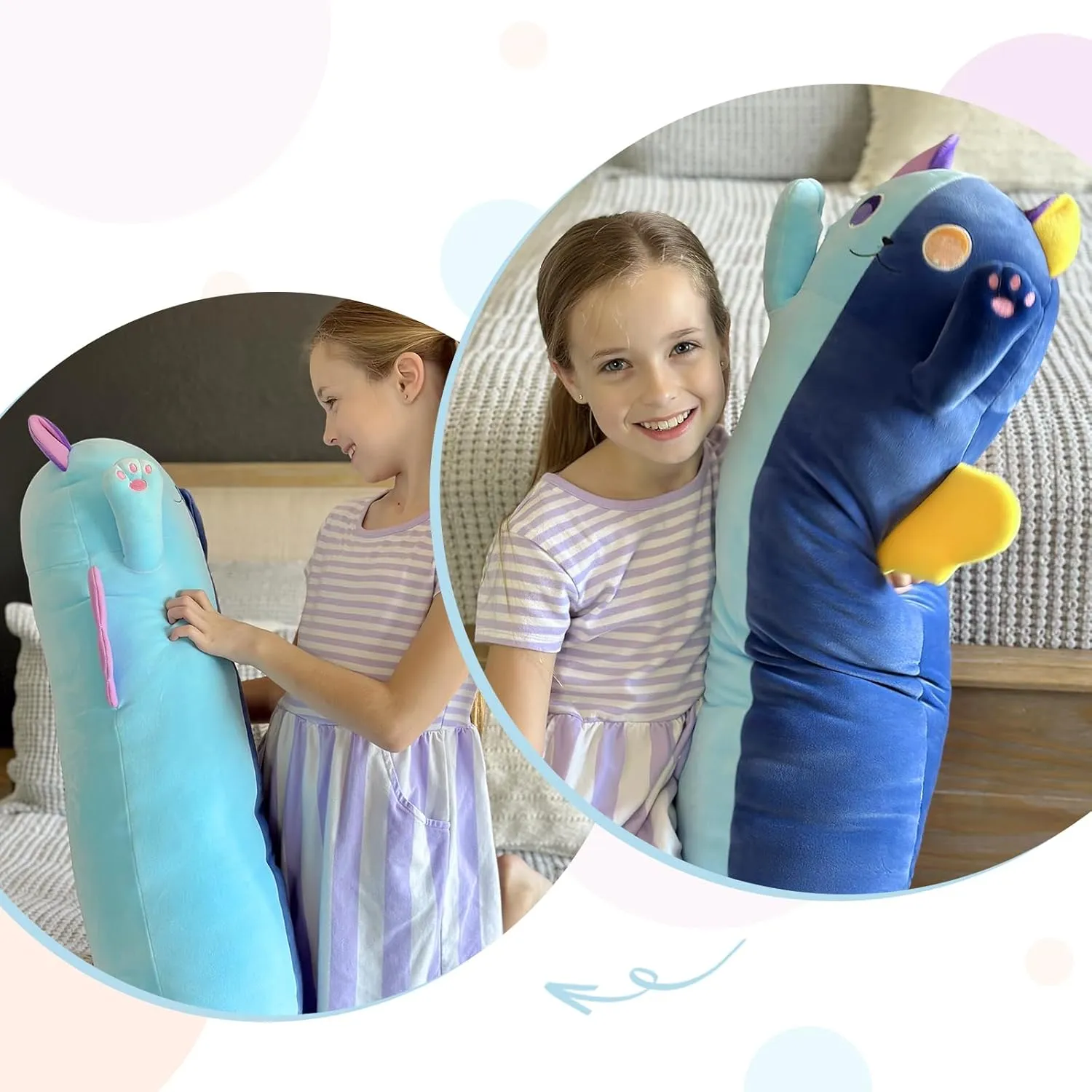 Cat thwart Plush Pillow, Soft Kawaii Long Cat Stuffed Animal, Blue Cuddle Pillow Gift for Kids, Girlfriend, Birthday, Thanksgiving, Christmas 41.7Inch Long 