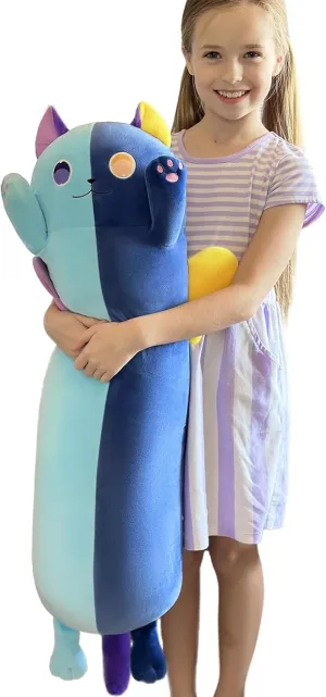 Cat thwart Plush Pillow, Soft Kawaii Long Cat Stuffed Animal, Blue Cuddle Pillow Gift for Kids, Girlfriend, Birthday, Thanksgiving, Christmas 41.7Inch Long 