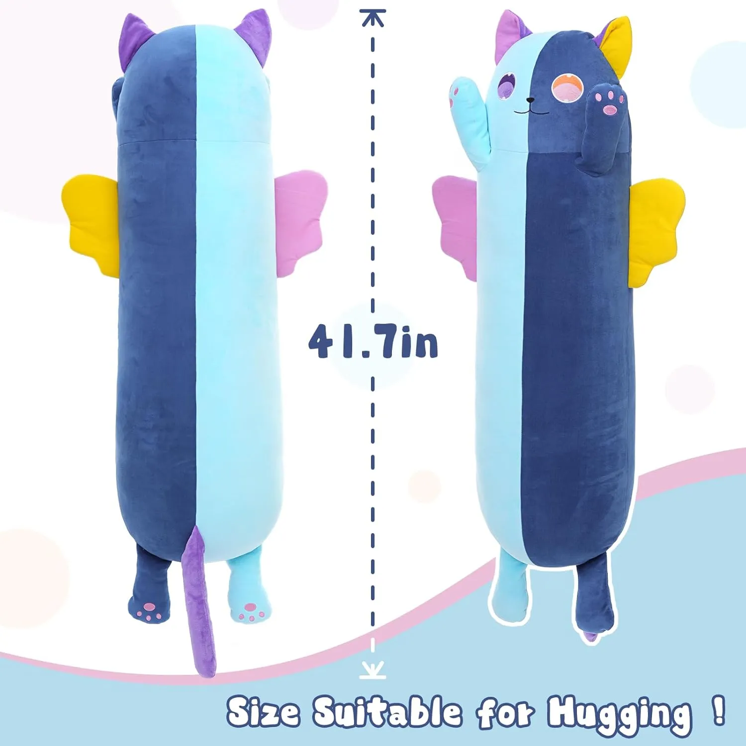 Cat thwart Plush Pillow, Soft Kawaii Long Cat Stuffed Animal, Blue Cuddle Pillow Gift for Kids, Girlfriend, Birthday, Thanksgiving, Christmas 41.7Inch Long 