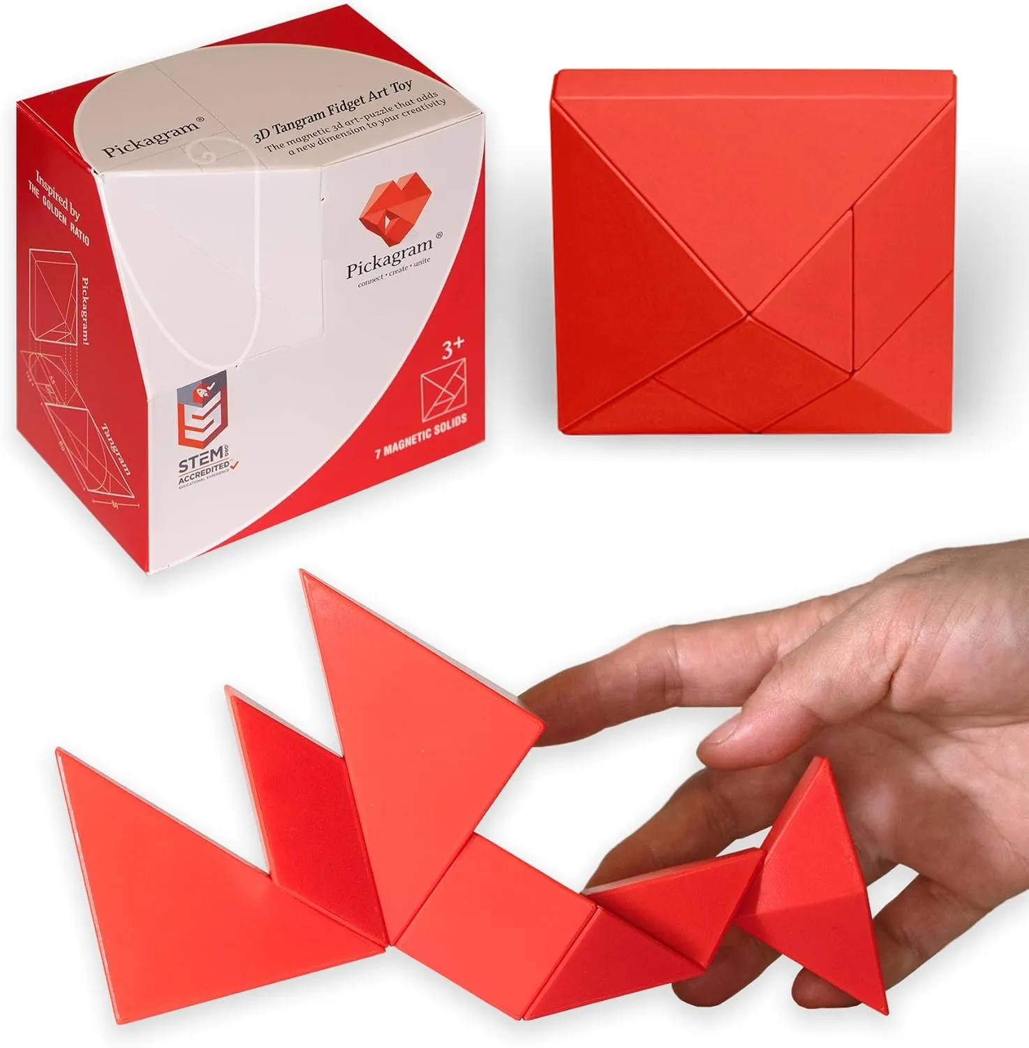 Certified minimize wagon Magnetic Pattern Blocks (Red) Pickagram Tangrams for Kids Ages 8-12 & Adults 3D Magnetic Tangram Fidget Puzzle: STEM 