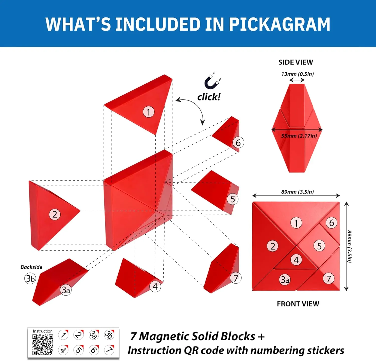 Certified minimize wagon Magnetic Pattern Blocks (Red) Pickagram Tangrams for Kids Ages 8-12 & Adults 3D Magnetic Tangram Fidget Puzzle: STEM 
