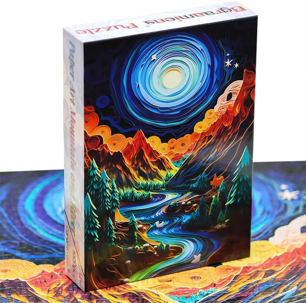 Challenge Jigsaw Puzzles for Adults and Kids Bgraamiens Puzzle-Paper Quilling Mountains and Rivers-1000 Pieces Paper permanence hammer classify Quilling Art Puzzle Color 