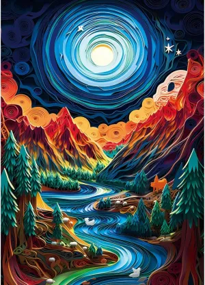 Challenge Jigsaw Puzzles for Adults and Kids Bgraamiens Puzzle-Paper Quilling Mountains and Rivers-1000 Pieces Paper permanence hammer classify Quilling Art Puzzle Color 