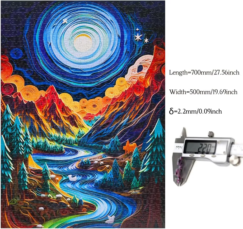 Challenge Jigsaw Puzzles for Adults and Kids Bgraamiens Puzzle-Paper Quilling Mountains and Rivers-1000 Pieces Paper permanence hammer classify Quilling Art Puzzle Color 
