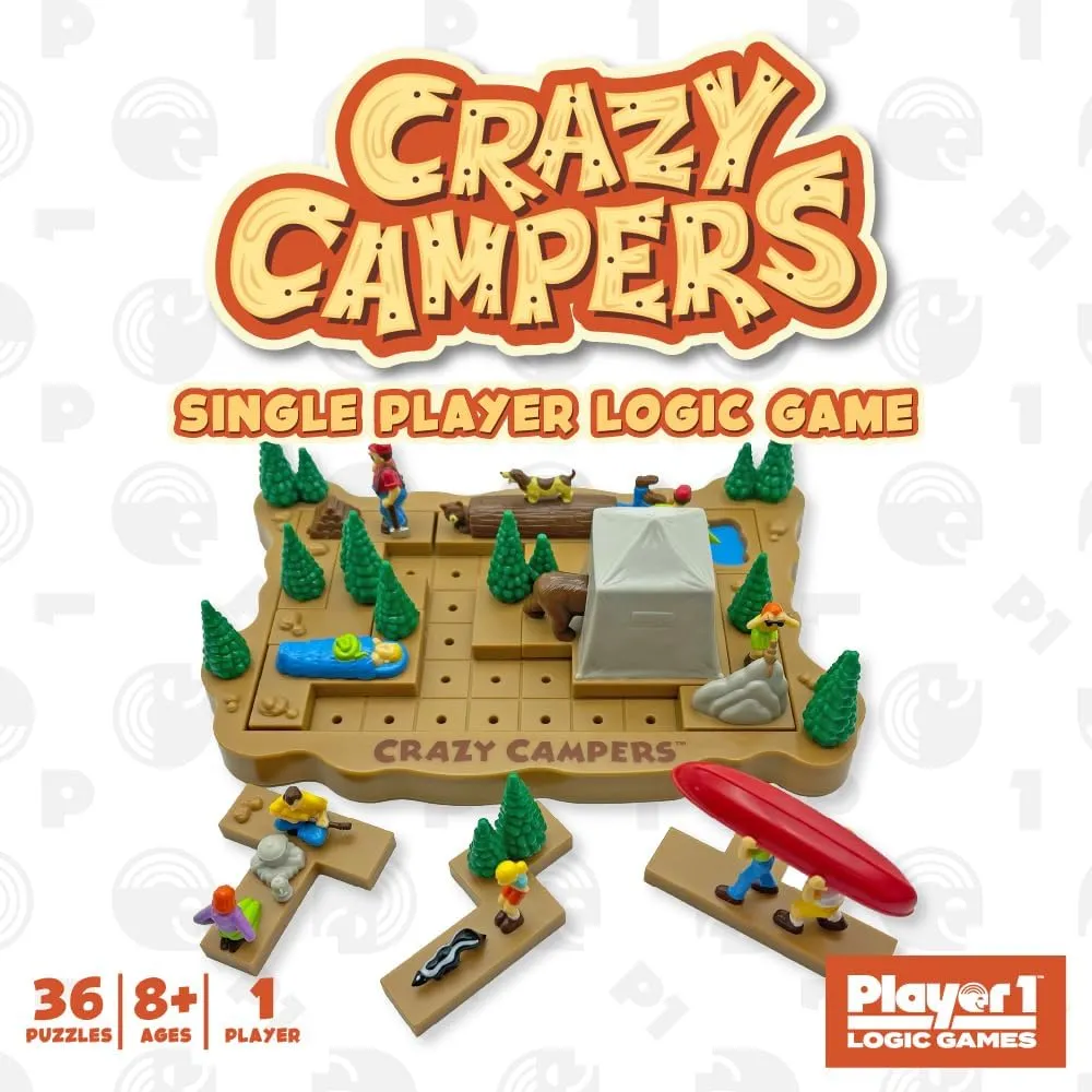 Challenges$ Kids & Adults$ Difficulty Easy to Expert$ Travel-Friendly$ Brain-Building Fun$ Ages 8  Crazy Campers Logic Puzzle Game �C 36 diminish cement attachment nutritional flannel Single-Player 