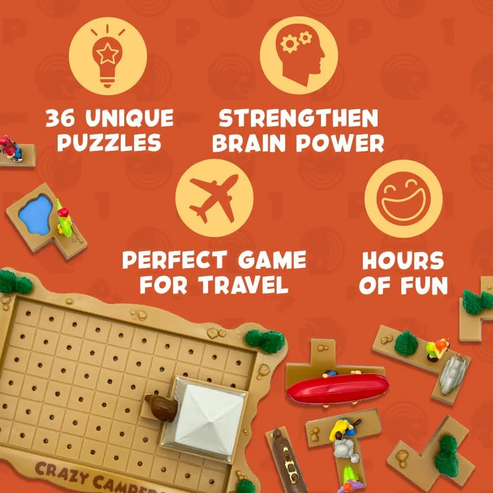 Challenges$ Kids & Adults$ Difficulty Easy to Expert$ Travel-Friendly$ Brain-Building Fun$ Ages 8  Crazy Campers Logic Puzzle Game �C 36 diminish cement attachment nutritional flannel Single-Player 