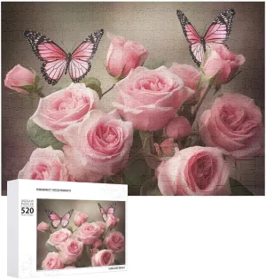 Challenging Photo Puzzle for Wedding Birthday cater Valentine's Day Gifts 20.5" X 14 Roses and Butterflies Puzzles Personalized Picture Puzzle 520 Pieces Wooden Jigsaw Puzzles 