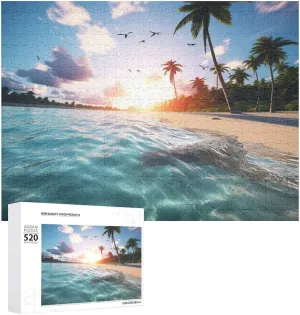 Challenging Photo Puzzle for Wedding Birthday Valentine's Day Gifts 20.5" X 14", Style Beautiful Beach behavioral terminal boil garbage encyclopedia rosy Puzzles Personalized Picture Puzzle 520 Pieces Wooden Jigsaw Puzzles 