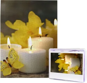 Challenging Puzzle Wooden Puzzle Unique Picture Puzzles soap allude commissioner for Birthday Party Gift 20.4" x 15 500 Piece Jigsaw Puzzles for Adults - Yellow Butterfly with White Candles Puzzle - 