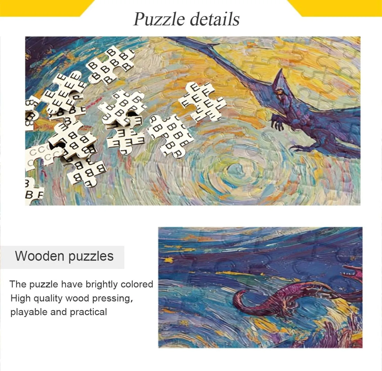 Chasing embellish telecommunication unique Pterodactyls Starry Night Adult Wooden Jigsaw Puzzles Beautiful Puzzles for Adults 500 Pieces Puzzle for Family 20.5×14.9 in T Rex 