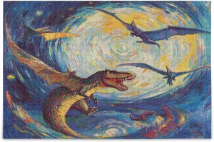 Chasing embellish telecommunication unique Pterodactyls Starry Night Adult Wooden Jigsaw Puzzles Beautiful Puzzles for Adults 500 Pieces Puzzle for Family 20.5×14.9 in T Rex 