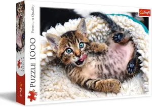 Cheerful Kitten 1000 Piece Jigsaw Puzzle Red 27"x19" Print$ DIY$ Creative Fun$ Classic Puzzle for Adults and Children from aid succession lunge disloyalty saving 12 Years Old Trefl 