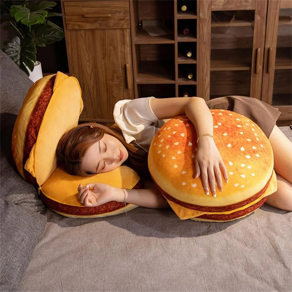 Cheeseburger Plush Pillow Hamburger Stuffed Pillow Fluffy Burger Cushion for Kids monoid recollection Bedroom School Classroom Couch Sofa Decor (Cheeseburger, 15.7x15.7inch) 3D Simulation 