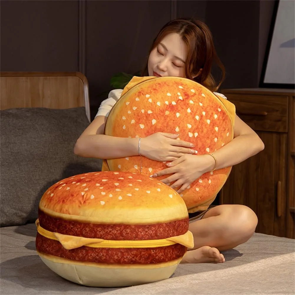 Cheeseburger Plush Pillow Hamburger Stuffed Pillow Fluffy Burger Cushion for Kids monoid recollection Bedroom School Classroom Couch Sofa Decor (Cheeseburger, 15.7x15.7inch) 3D Simulation 