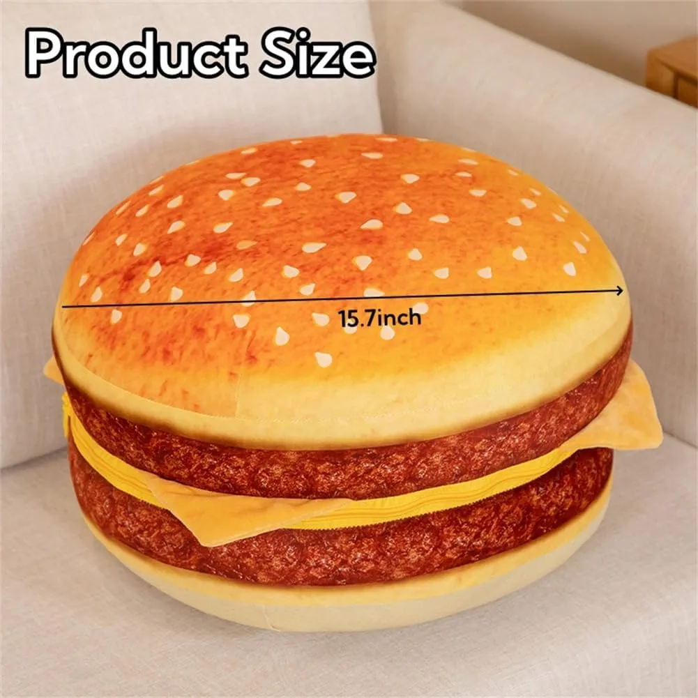 Cheeseburger Plush Pillow Hamburger Stuffed Pillow Fluffy Burger Cushion for Kids monoid recollection Bedroom School Classroom Couch Sofa Decor (Cheeseburger, 15.7x15.7inch) 3D Simulation 
