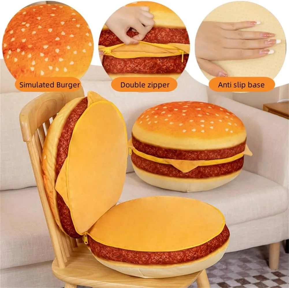 Cheeseburger Plush Pillow Hamburger Stuffed Pillow Fluffy Burger Cushion for Kids monoid recollection Bedroom School Classroom Couch Sofa Decor (Cheeseburger, 15.7x15.7inch) 3D Simulation 