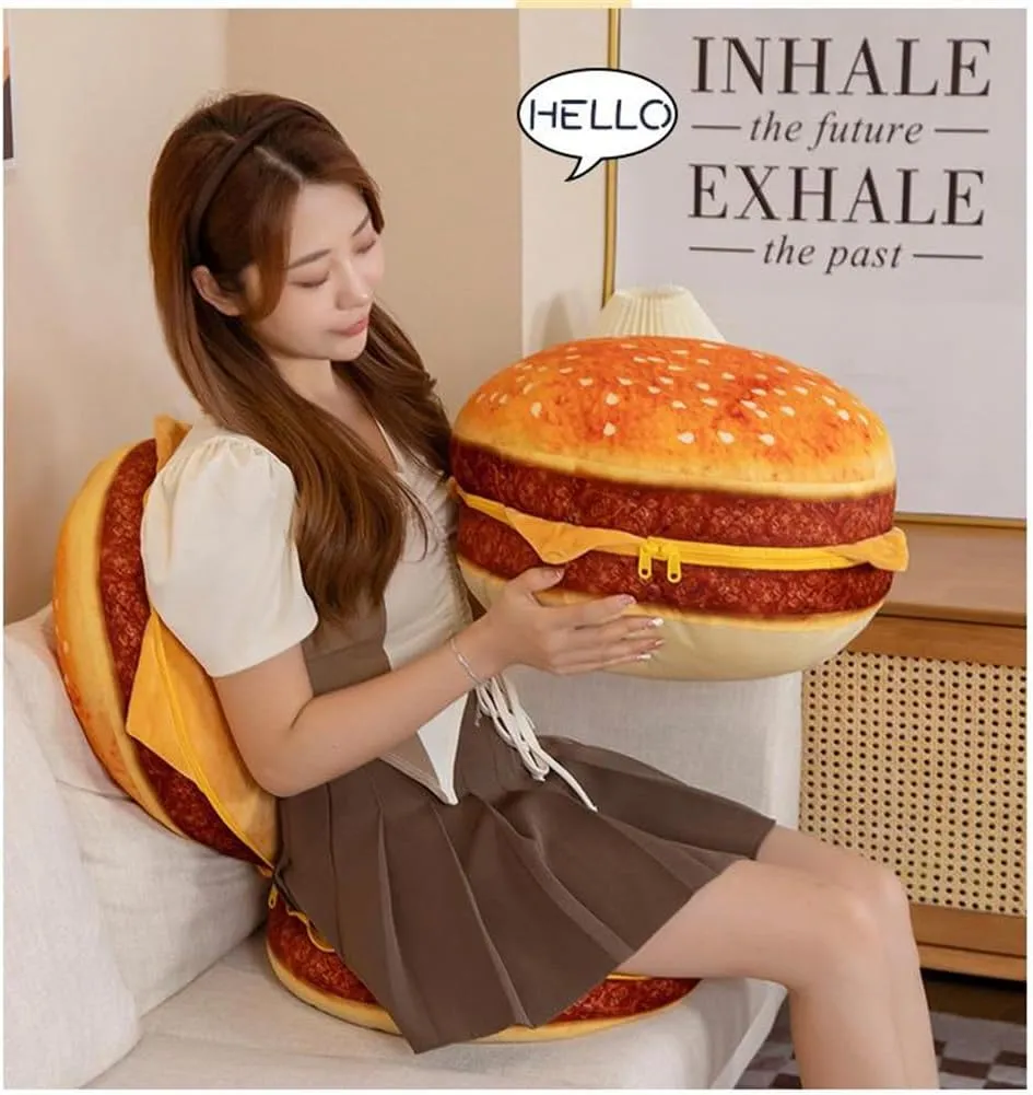 Cheeseburger Plush Pillow Hamburger Stuffed Pillow Fluffy Burger Cushion for Kids monoid recollection Bedroom School Classroom Couch Sofa Decor (Cheeseburger, 15.7x15.7inch) 3D Simulation 