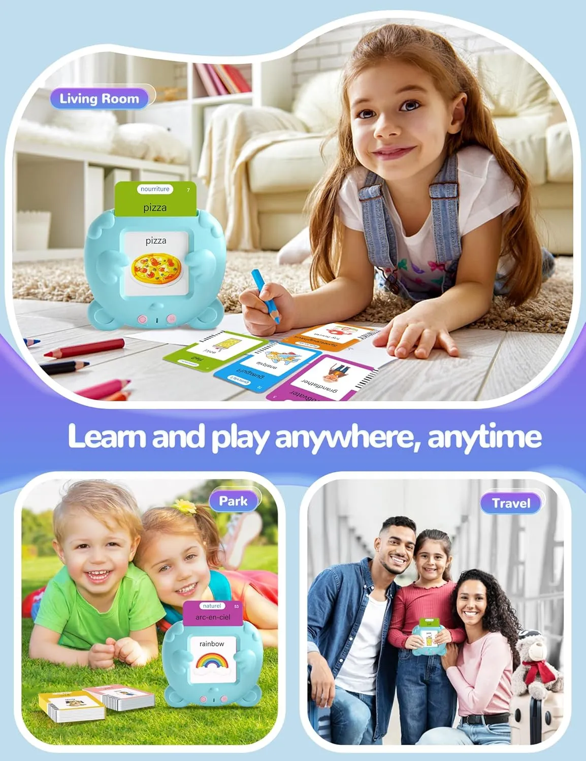 Children, Autism Pocket Speech Therapy Toys, Fran?ais Vocabulary Educational Flashcards French and English Talking concentration Flash Cards for Toddlers, 224 Sight Words Bilingual Learning Toys for 