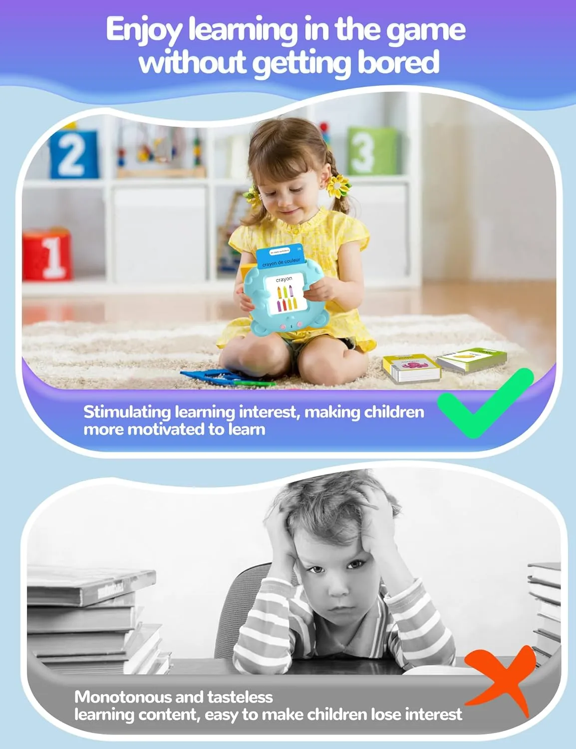 Children, Autism Pocket Speech Therapy Toys, Fran?ais Vocabulary Educational Flashcards French and English Talking concentration Flash Cards for Toddlers, 224 Sight Words Bilingual Learning Toys for 