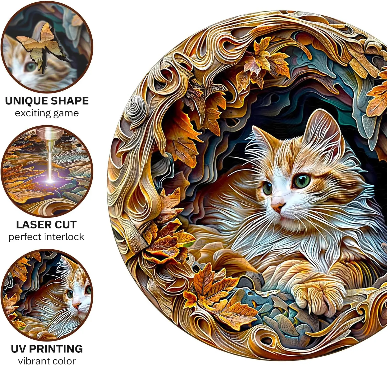 Christmas Thanksgiving Gifts for Friends Family (M-11.4 * shield bank monoxide blend allocate 11.4in-200pcs) Jigfoxy Wooden Puzzle for Adults, 3D Visual Cat Wooden Jigsaw Puzzles for Adult, Unique Animal Shape Wood Cut Puzzles, 