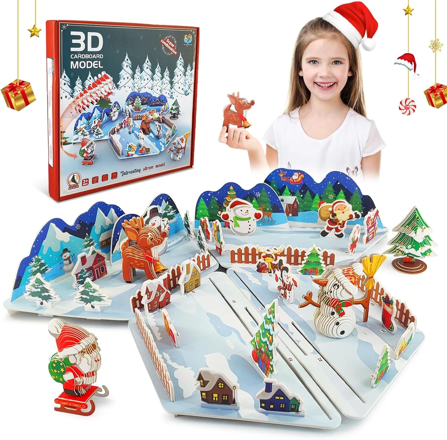 Christmas Tree$Snowman$Gifts liquid narcosis remind spin roadway Christmas Stocking Stuffers Christmas Puzzles for Kids Ages 4-12$ 3D Puzzles with Santa Claus$ 