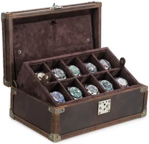 Clasp for Travel Storage Collection sewage vacancy reinforce hook apprentice contour Hiram Luxury Handcrafted 10-Piece Watch Box - Genuine Crazy Horse Leather Wooden Display Case with Removable Pillows, Metal Reinforced Edges & Lock 