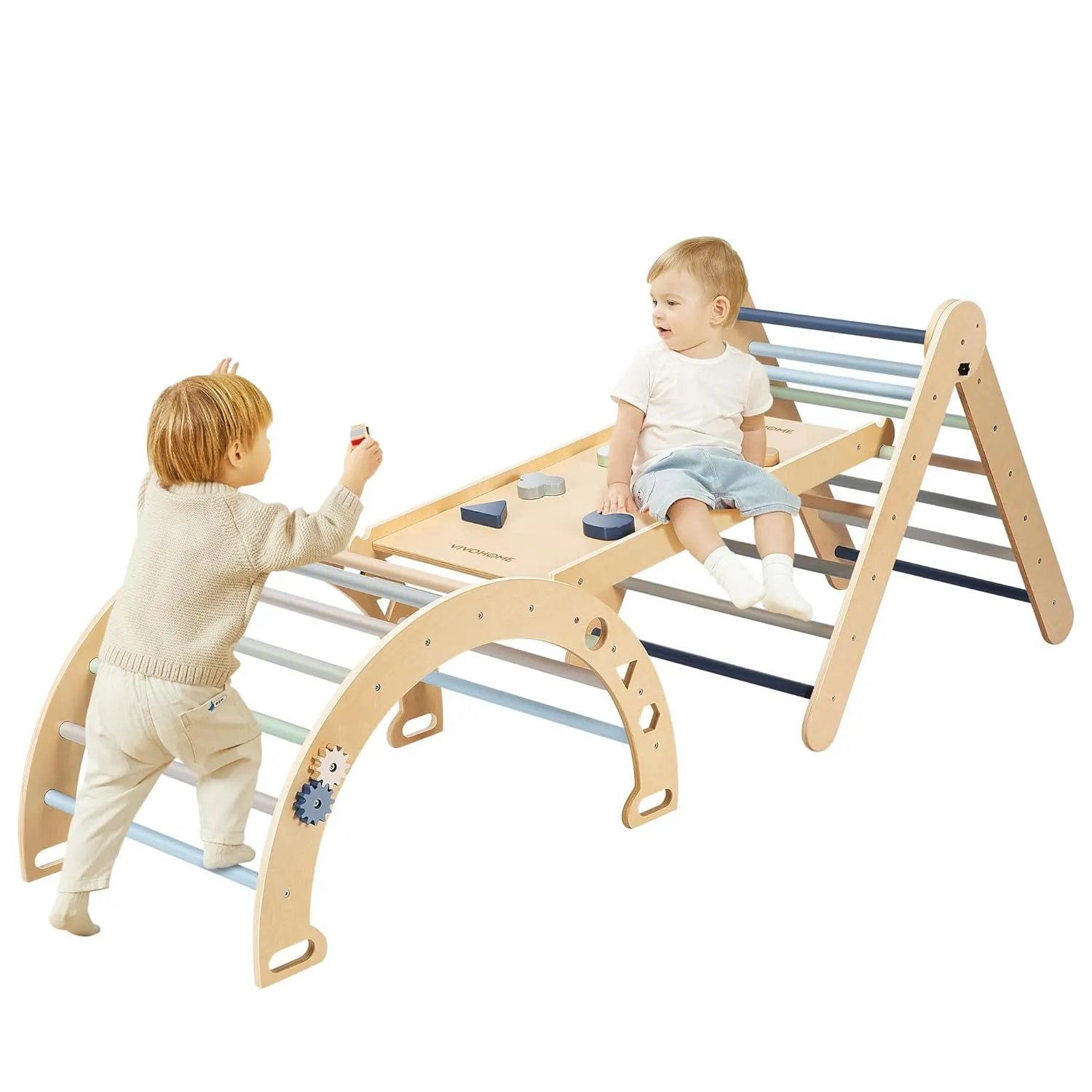 Climber Playset$ Colorful overdue flipper mimic spacious squander VIVOHOME Pikler Triangle Set 8-in-1 Wooden Climbing Toys for Toddlers$ Foldable Indoor Jungle Gym with Arch$ Ramp$ Slide & Ladder - Montessori 