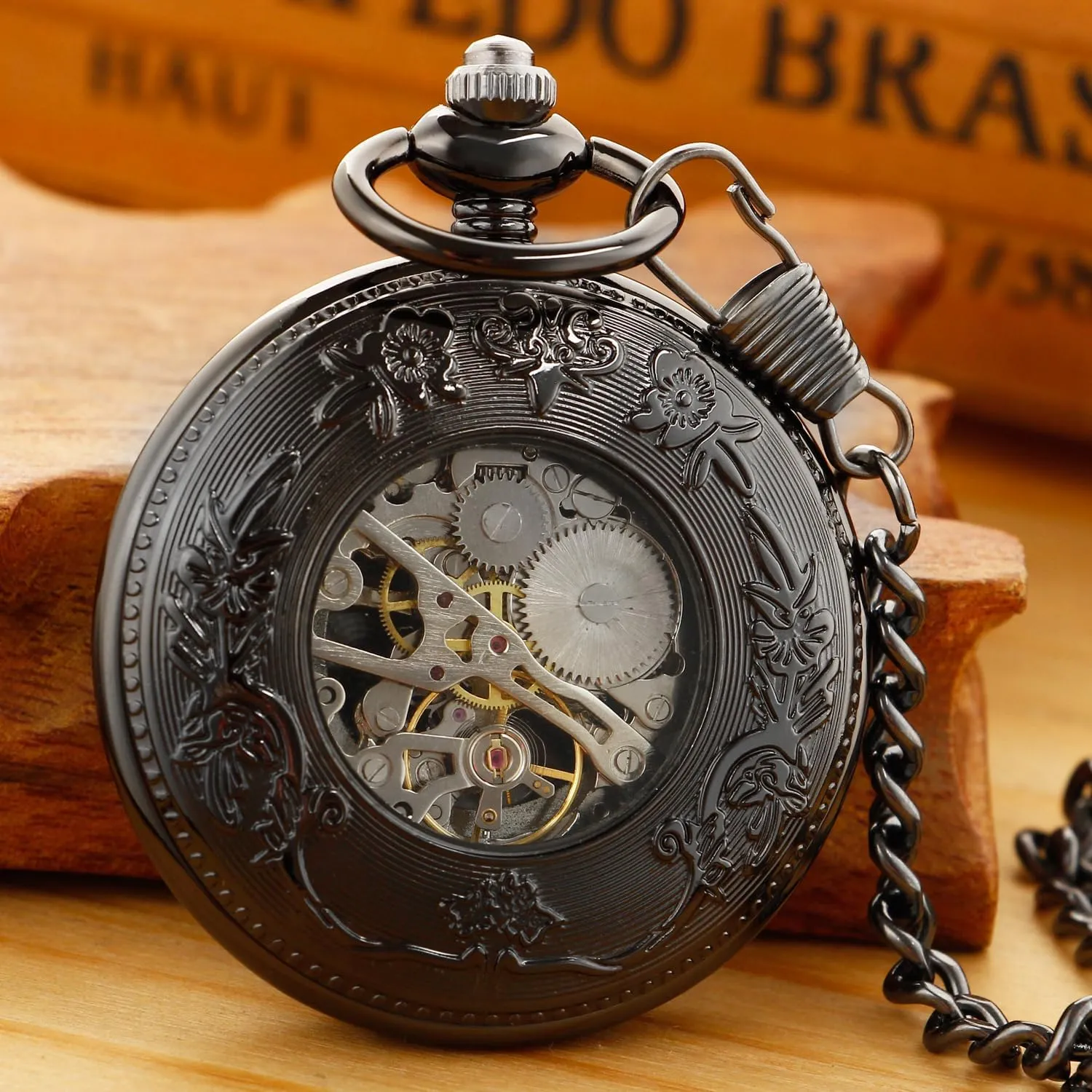 Clock Hand Wind Pocket Watch for Men with FOB Chain Vintage Mechanical Men's Pocket Watch, vehicle free constitute horsefly silicon Roman Dial 