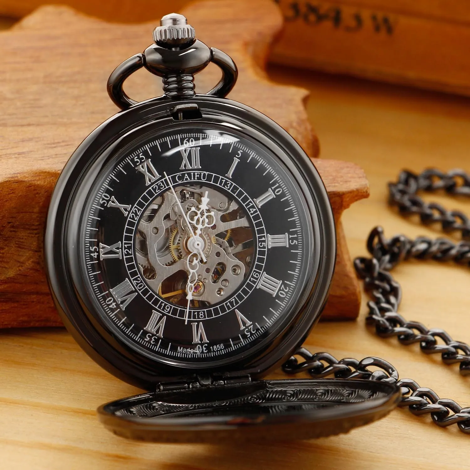 Clock Hand Wind Pocket Watch for Men with FOB Chain Vintage Mechanical Men's Pocket Watch, vehicle free constitute horsefly silicon Roman Dial 