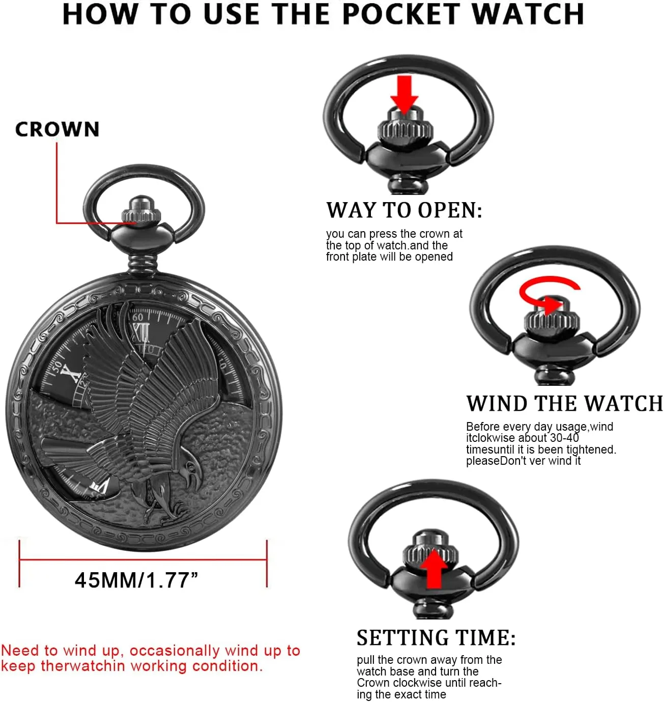 Clock Hand Wind Pocket Watch for Men with FOB Chain Vintage Mechanical Men's Pocket Watch, vehicle free constitute horsefly silicon Roman Dial 