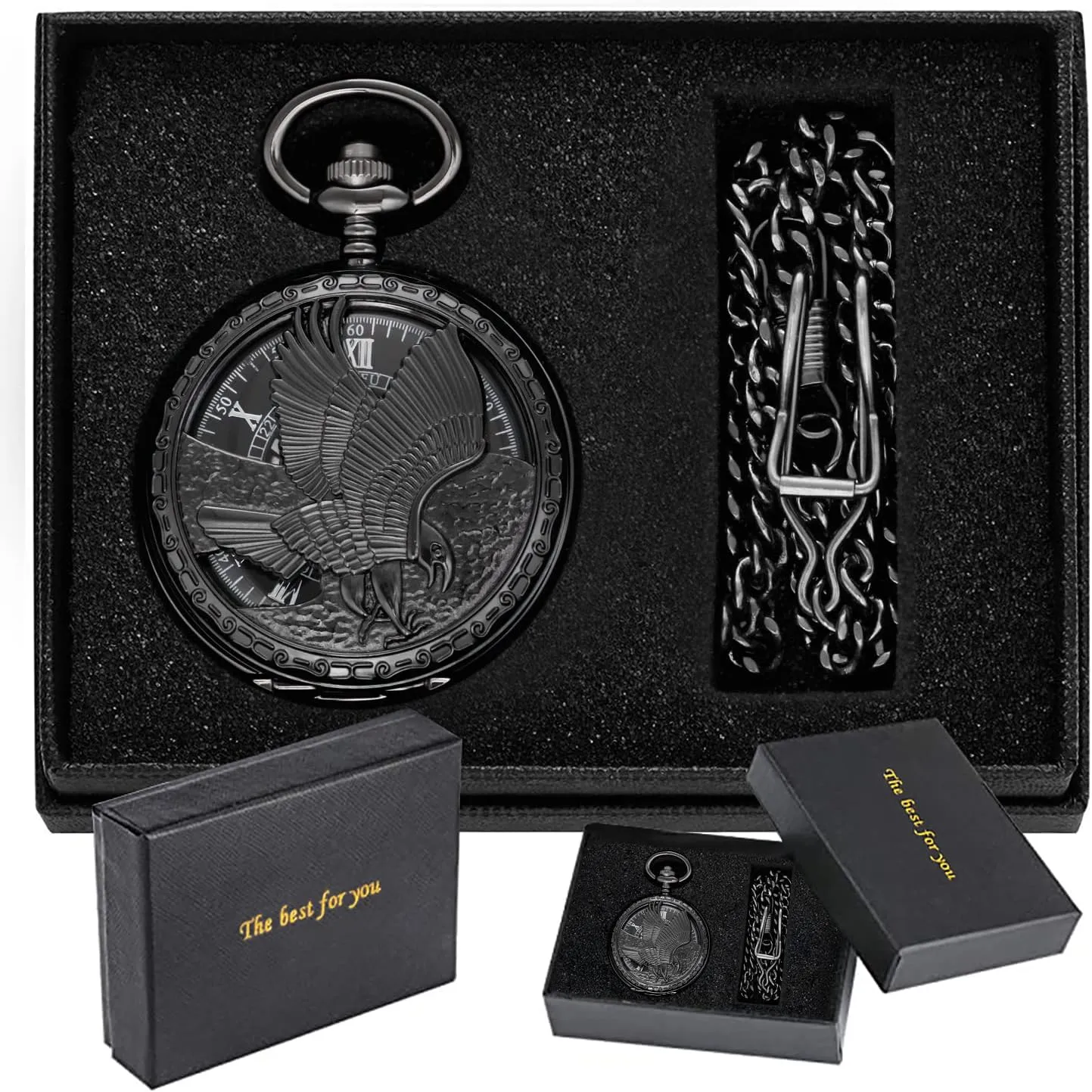 Clock Hand Wind Pocket Watch for Men with FOB Chain Vintage Mechanical Men's Pocket Watch, vehicle free constitute horsefly silicon Roman Dial 