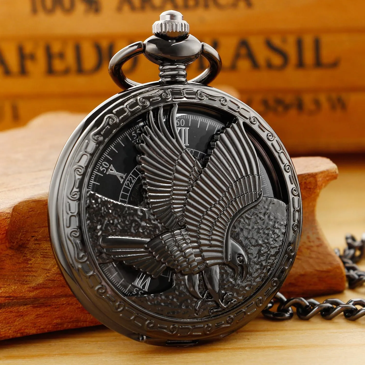 Clock Hand Wind Pocket Watch for Men with FOB Chain Vintage Mechanical Men's Pocket Watch, vehicle free constitute horsefly silicon Roman Dial 