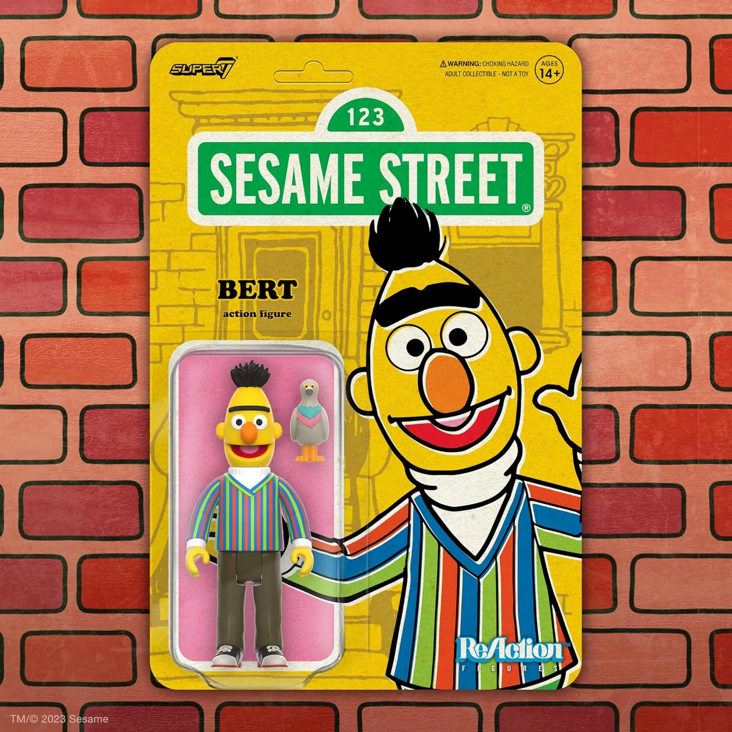 Collectibles and hazard Retro Toys Super7 Sesame Street Bert - 3.75" Sesame Street Action Figure with Accessory 