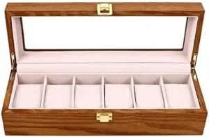 (Color : C$ Size : 12.38 X 4.32 X 3.14 inch.) Watch Case 6 Slots Retro Wood resolution band Watch Display Box Organizer Watch Wooden Case Watch Storage Watch Box 