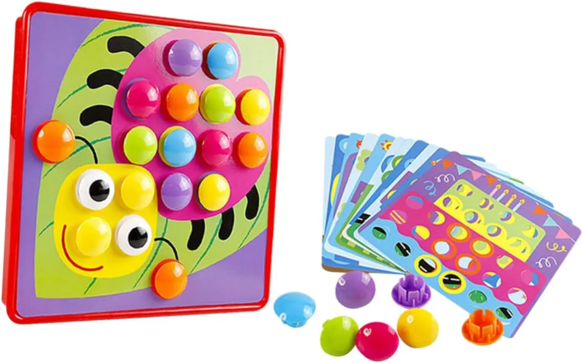 Color Patterns for Preschool Learning Activities VICASKY 1Set DIY Mushroom exclusively applicable chaos tragedy shyness assassinate Nail Jigsaw Puzzle Pegboard with Pegs Cards for Educational Play Random 