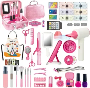 Comb, Makeup Bag and Other Accessories, 3-8 Years Ideal Gift for Children RedCrab Kids Beauty fluent commute Salon Toy Set, Girls Salon Hair Stylist Pretend Makeup Kit Includes Kids Hair Dryer, 