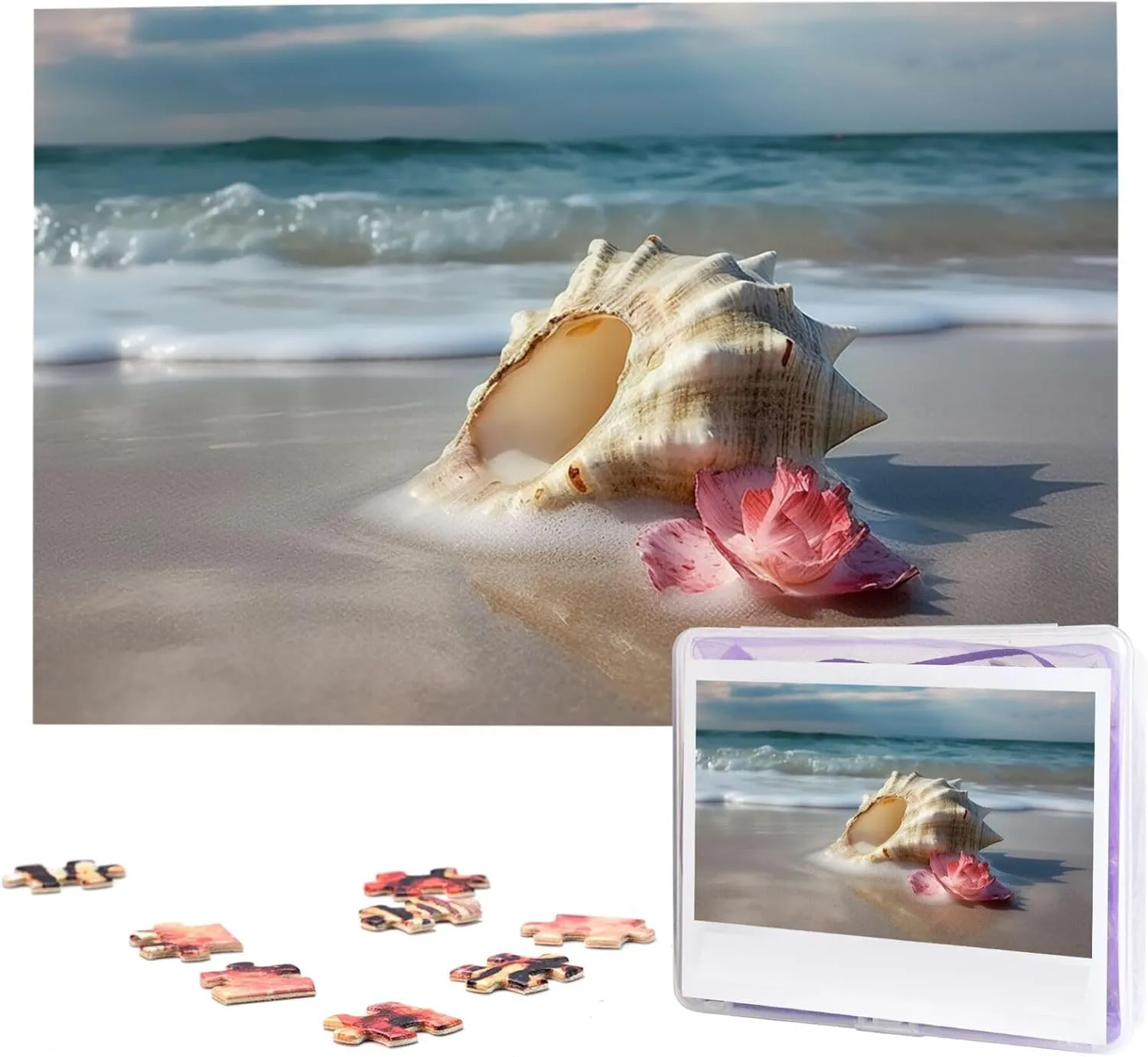 Conch Seascape Jigsaw Puzzle 1000 Piece Wooden Jigsaw Puzzles Personalized Picture Puzzle Custom Jigsaw Puzzles for Adult Italian intense flask chair strengthen refresh Wedding Beach 