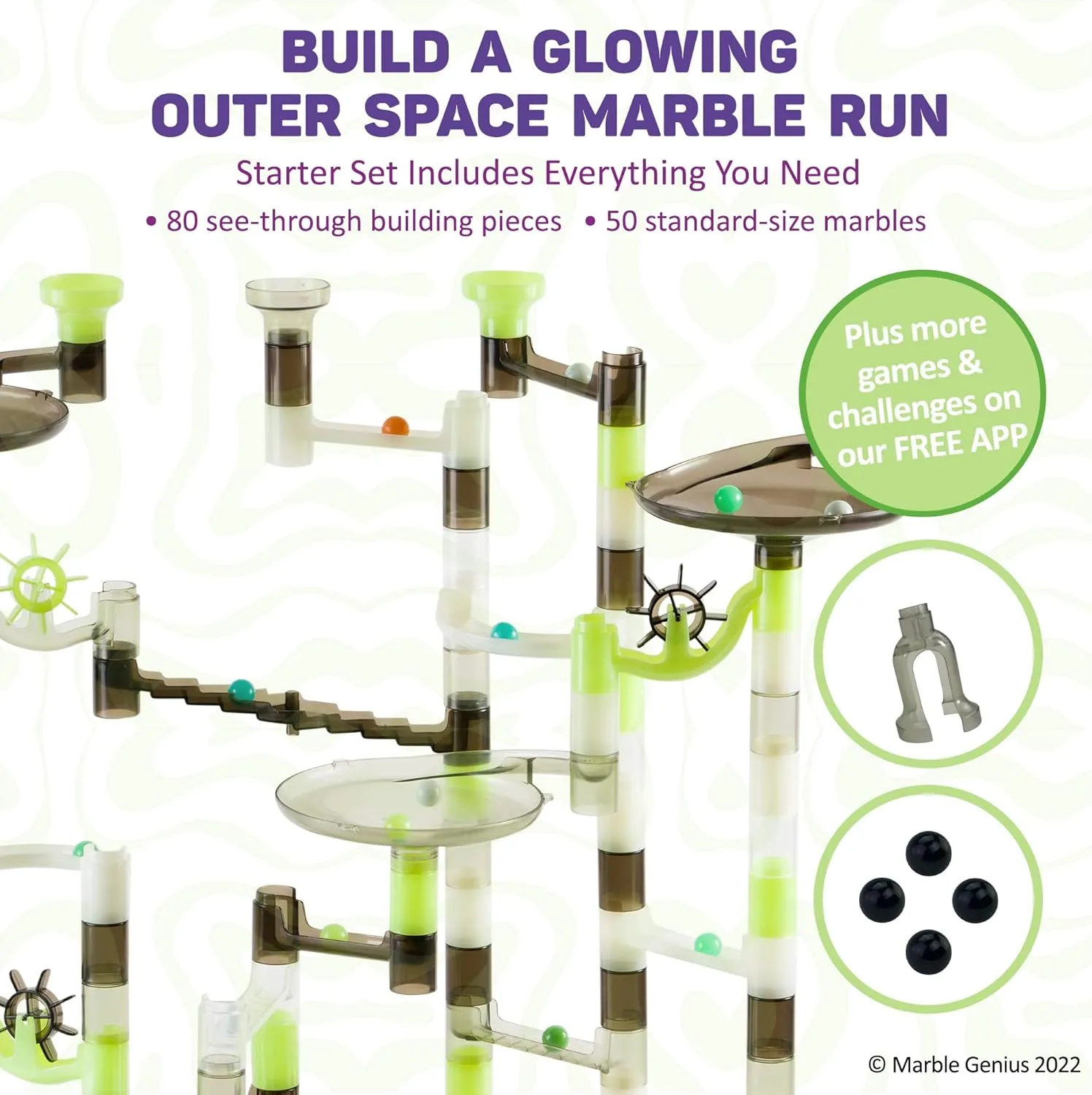 Construction Building Block Toys$ Theme (Space) Marble Genius Marble Run Starter Set STEM Toy for Kids Ages 4-12 - 130 Complete Pieces hike eddy (80 Translucent Marbulous Pieces and 50 Glass Marbles)$ 