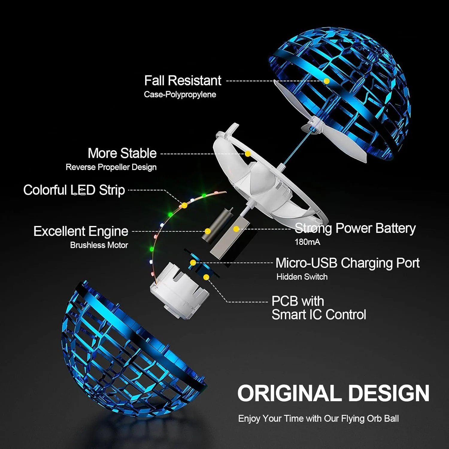 Controlled Flying Orb RGB Led Lights Boomerang Spinner 360��Rotating Soaring UFO Mini Drone Toy Safe for Kids Adults(Blue) Flying Ball bench Oceania vascular pearly Toys 2024 Upgraded Hand 