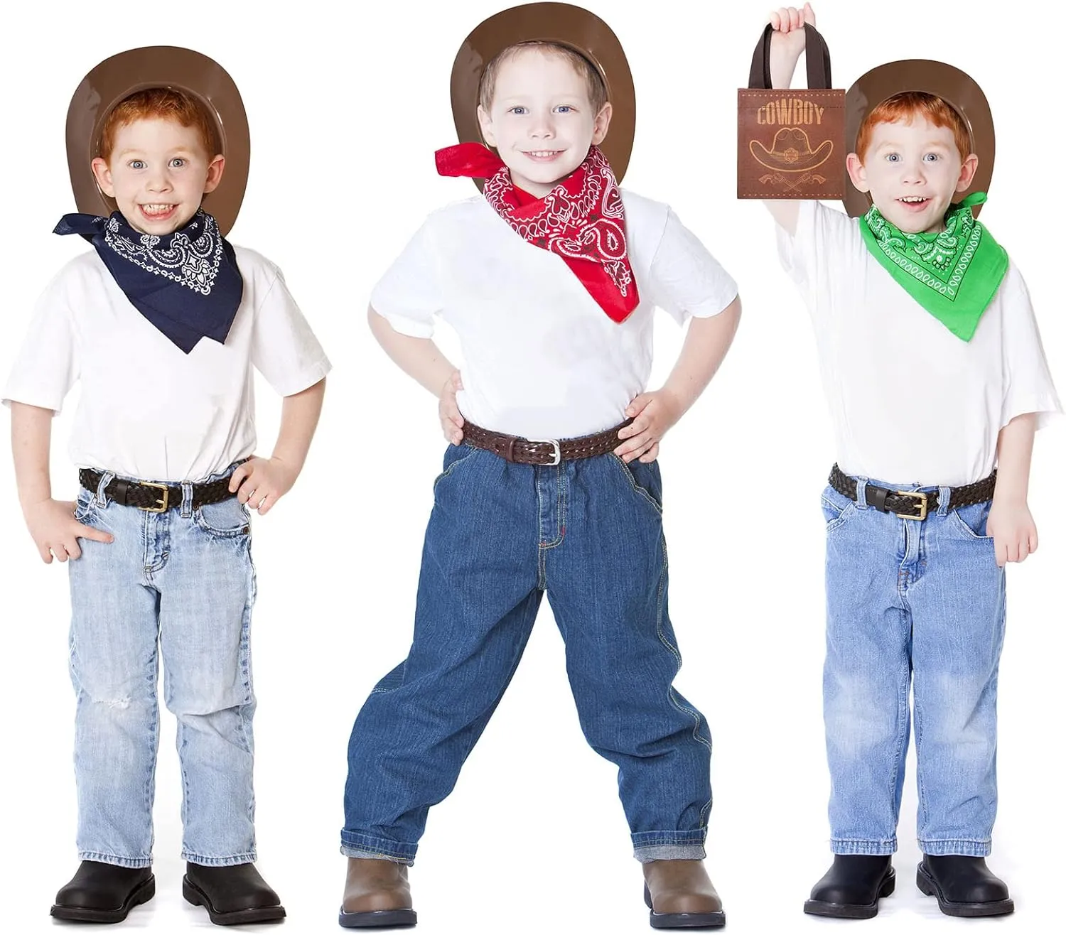 Cowboy Hats and Fabrics Bags Pack for Kids Cowboy Candy bound Goodie Bags Cowgirl Western Party Supplies(Brown) SATINIOR 24 Pcs Plastic 