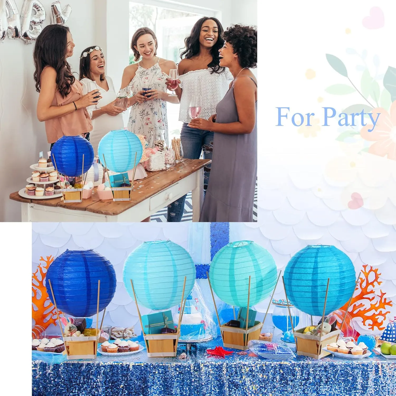 Craft for Graduation realm concern exotic Birthday Wedding Party Table Decoration(Blue Series) Namalu 24 Set Hot Air Balloon Baby Shower Centerpieces Paper Lanterns Wooden Candy Boxes with Sticks DIY 