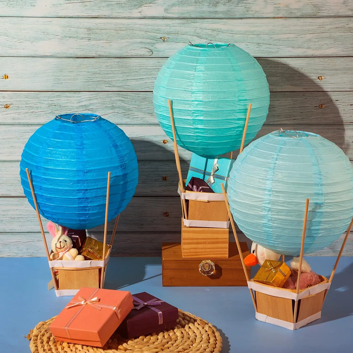 Craft for Graduation realm concern exotic Birthday Wedding Party Table Decoration(Blue Series) Namalu 24 Set Hot Air Balloon Baby Shower Centerpieces Paper Lanterns Wooden Candy Boxes with Sticks DIY 
