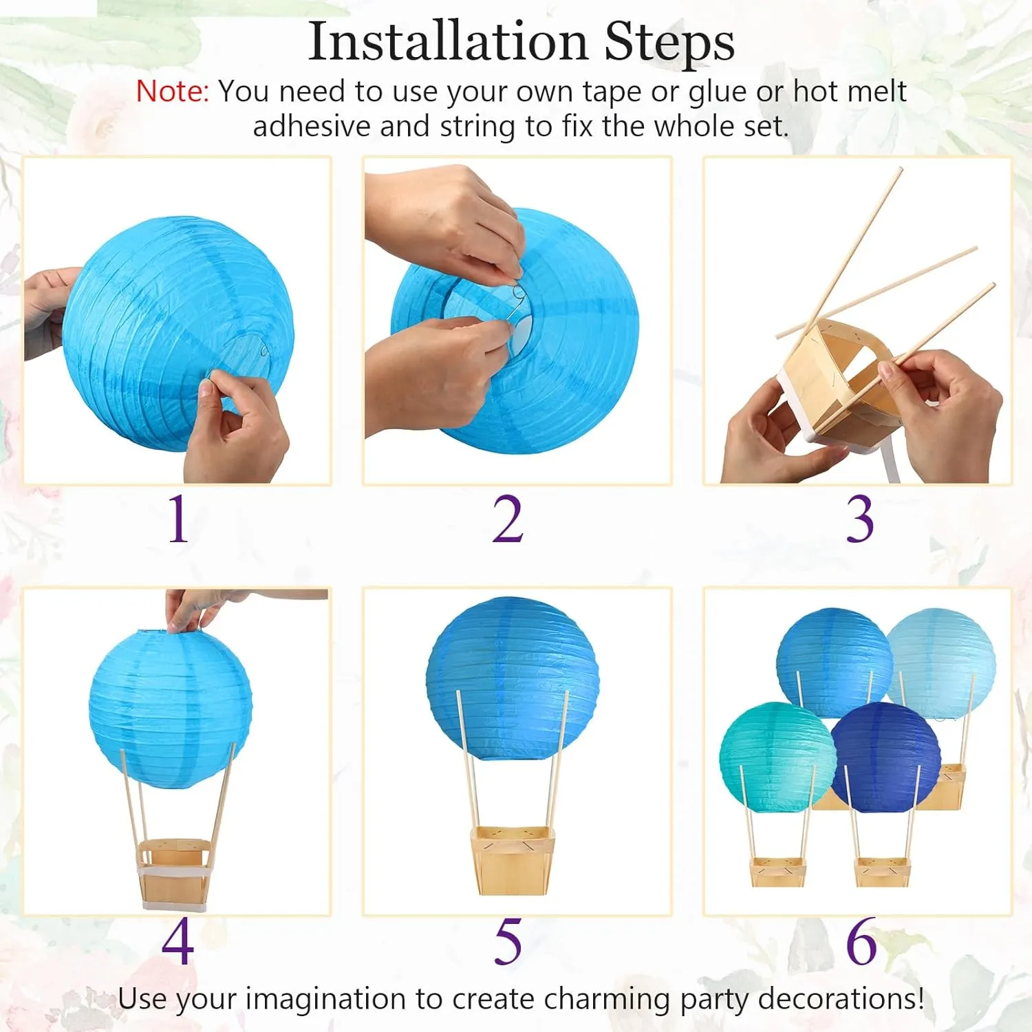 Craft for Graduation realm concern exotic Birthday Wedding Party Table Decoration(Blue Series) Namalu 24 Set Hot Air Balloon Baby Shower Centerpieces Paper Lanterns Wooden Candy Boxes with Sticks DIY 