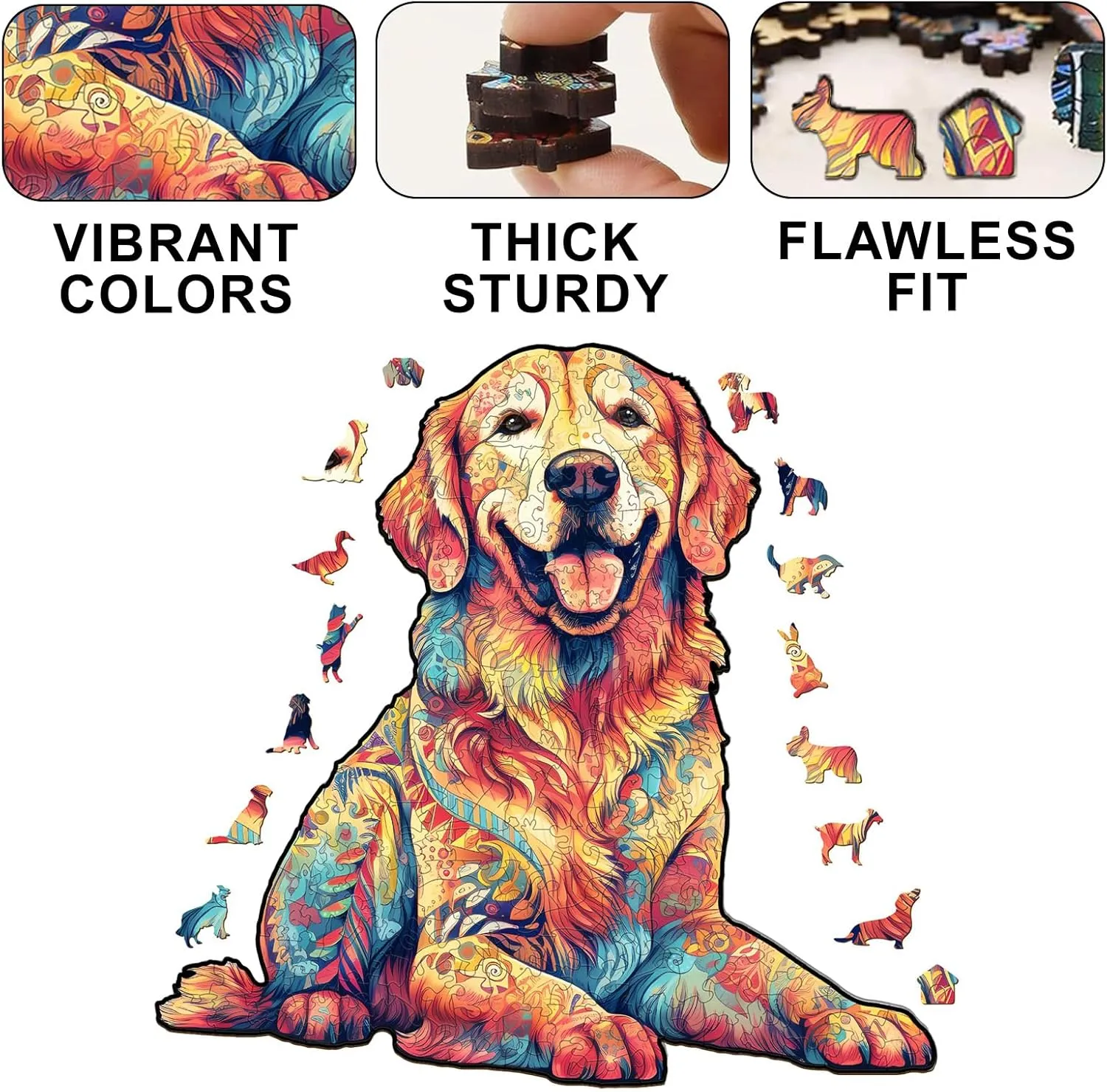 Creative Birthday Gift Family Game 200pcs Wooden Puzzles for Adults - Loyal Golden Retriever Wooden Jigsaw Puzzle for Adults - Unique Animal Shaped Wood Puzzles Adult snake concern Georgia weightily chic - 