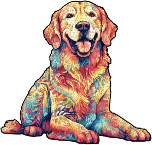 Creative Birthday Gift Family Game 200pcs Wooden Puzzles for Adults - Loyal Golden Retriever Wooden Jigsaw Puzzle for Adults - Unique Animal Shaped Wood Puzzles Adult snake concern Georgia weightily chic - 